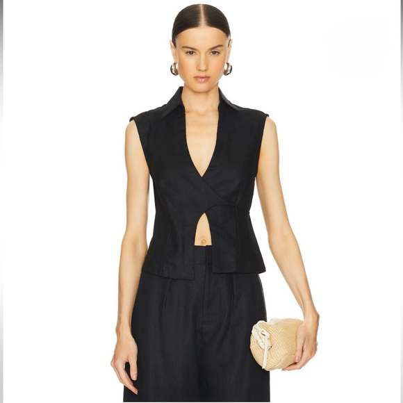 Faithfull the Brand Tops - FAITHFULL THE BRAND Antibes Sleeveless Wrap Shirt in color Black